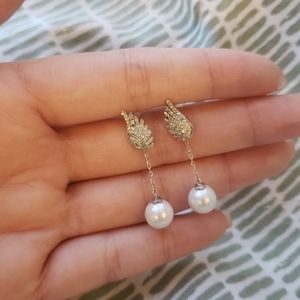 Pearl and angel wing earrings